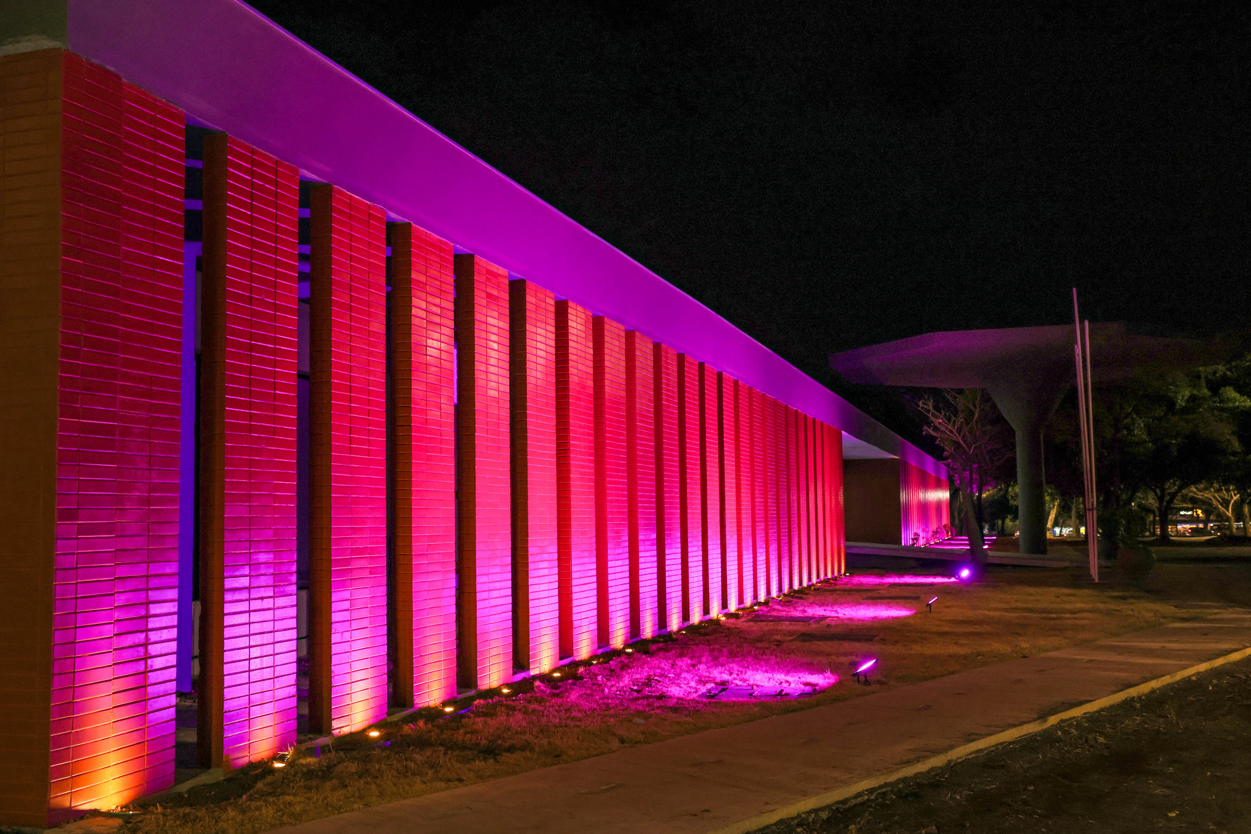 Paço Municipal com as cores da campanha do Agosto Lilás - Fotos: Lia Mara